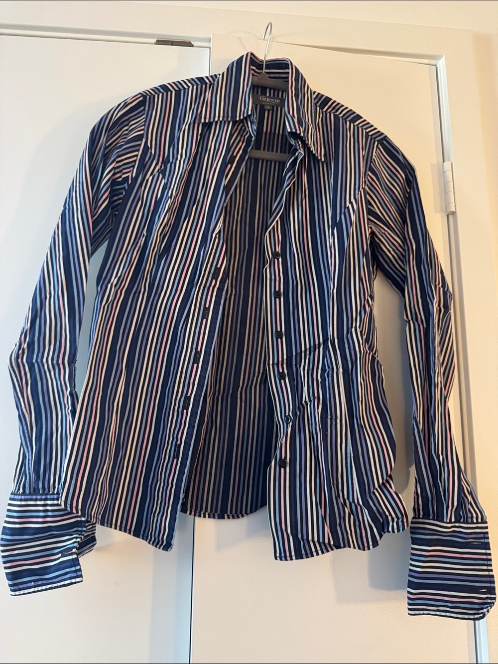 T.M.Lewin Women Navy, White & Pink Striped Dress Shirt